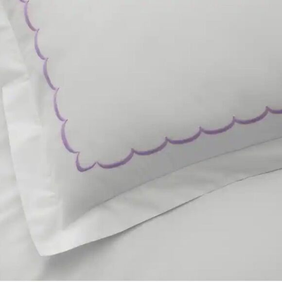 New The Company Store Euro Embroidered Scallop Lavender Geometric Sham - Picture 1 of 6